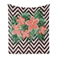 thumbnail image 1 of Hibiscus Soft Flannel Fleece Throw Blanket, Tropical Floral Graphic on Chevron, Cozy Plush for Indoor and Outdoor Use, 60" x 80", Coral Multicolor, by Ambesonne, 1 of 5