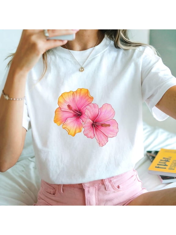 Hibiscus Summer Tee T-shirt, Coconut Girl Shirt, Hibiscus Flower tee, Beach Shirt Design, Tropical Flower TH060603