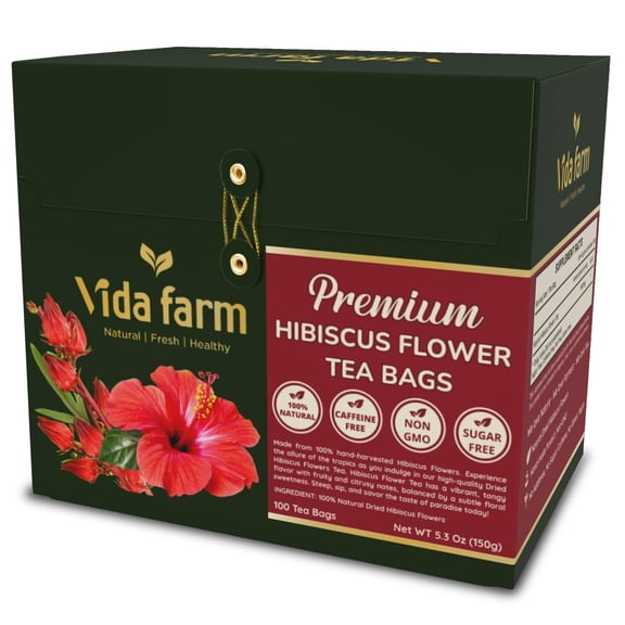 Hibiscus Tea Bags – 100 Count, 100% Natural Dried Hibiscus Flower Herbal Tea, Caffeine-Free, Tart & Fruity Flavo