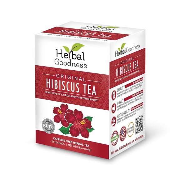 Hibiscus Tea Bags, Organic, Pure Hibiscus Flower, Flor de Jamaica, Herbal Tea, Heart & Kidney Support, 24 Teabags, Herbal Goodness