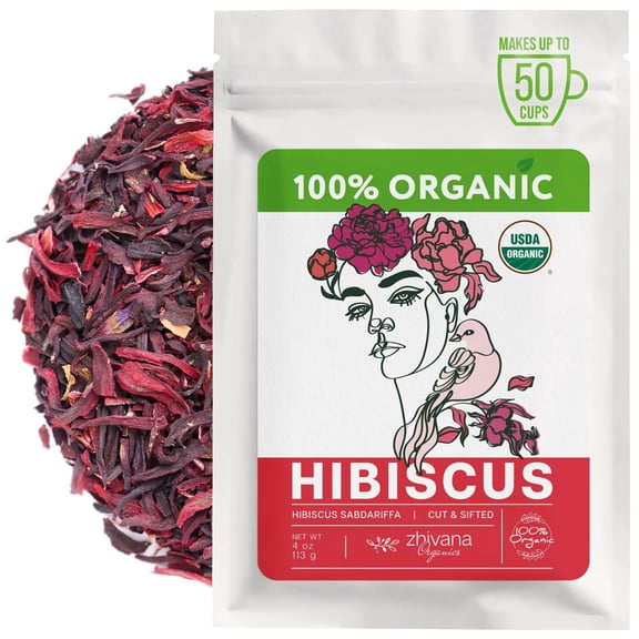 Hibiscus Tea Organic Loose Leaf (4 oz) - Flor de Jamaica Orgnica Natural - Roselle Tea - T de Hibisco Agua de Jamaica Supports Heart Health, Blood Pressure Balance, Liver & Digestion