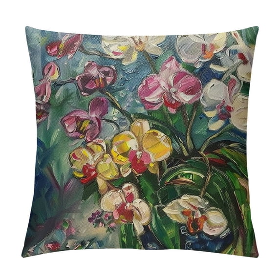 Hibiscus Throw Pillow Covers Vintage Pink White Flower Floral Green Leaf Vase Nature Decorative Cushion Case for Merry Christmas Men Women Home Cotton Linen