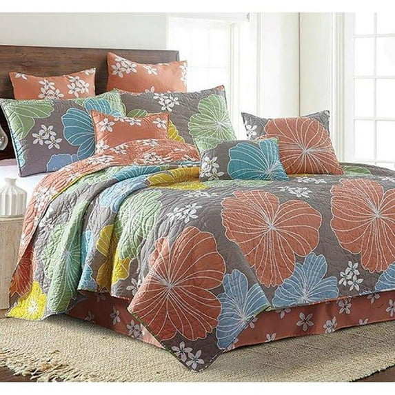 Hibiscus Tropical FlowersQuilt and Sham Set - King Size