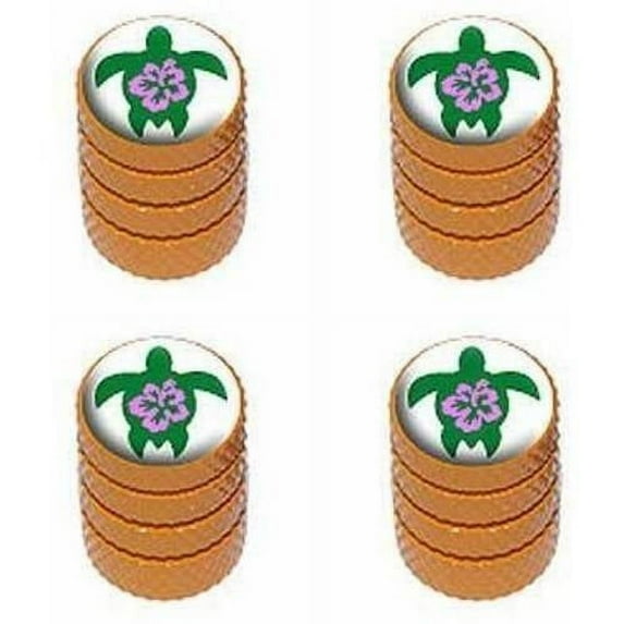 Hibiscus Turtle Hawaii Hawaiian Tire Rim Wheel Aluminum Valve Stem Caps, Multiple Colors