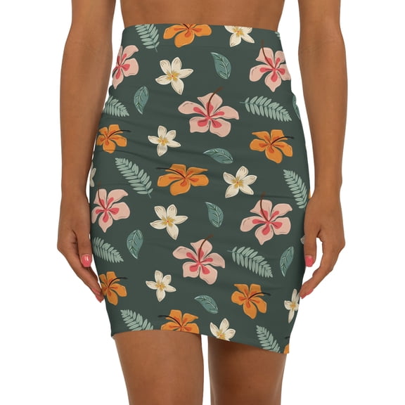 Hibiscus Womens Pencil Skirt - Mid Waist Pencil Skirt
