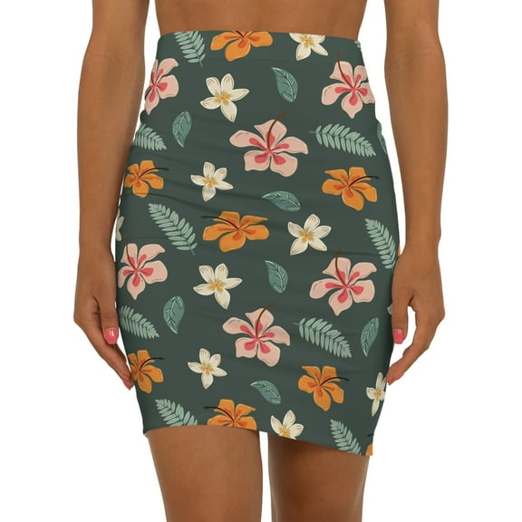 Hibiscus Womens Pencil Skirt - Mid Waist Pencil Skirt