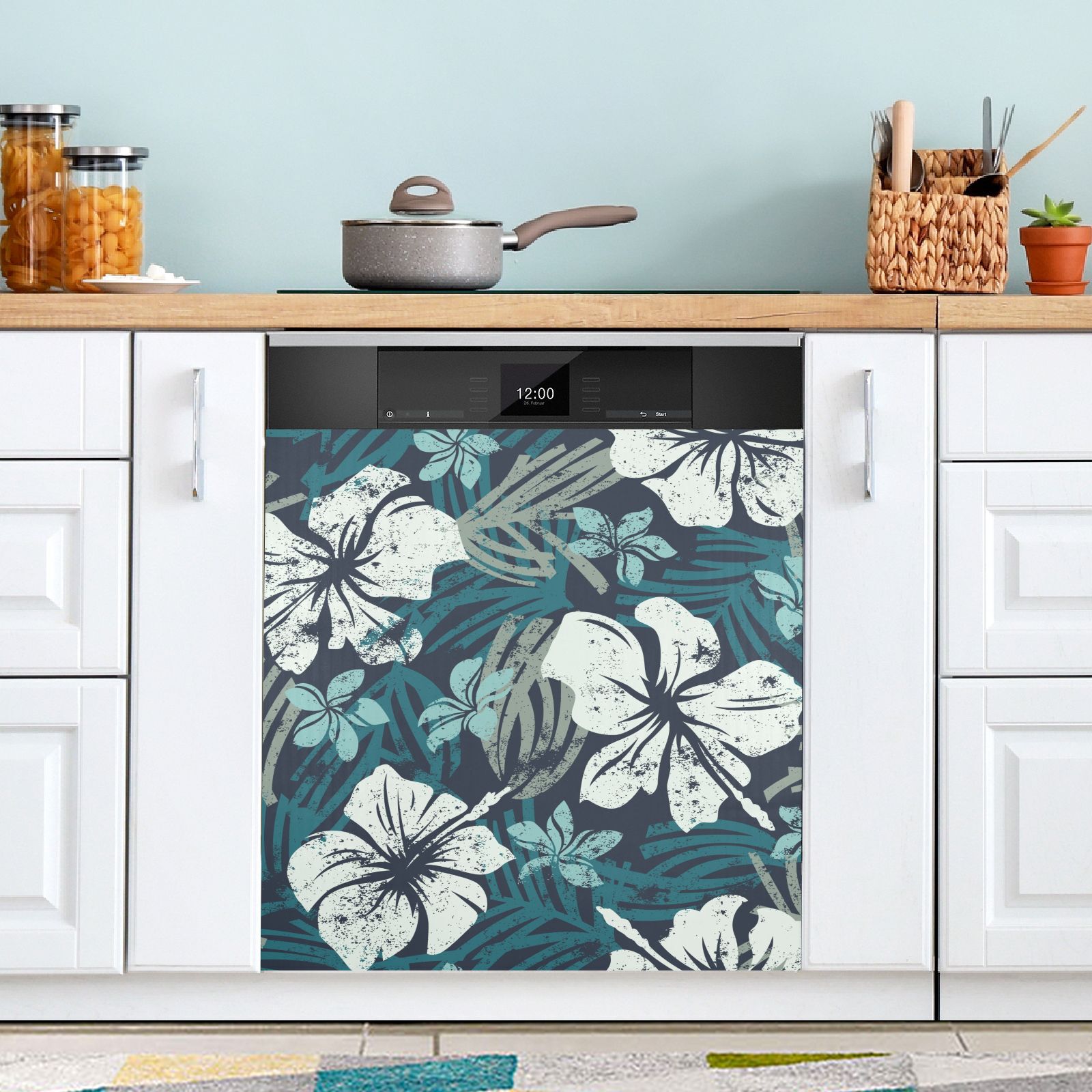 Hibiscus with Tree Dishwasher Cover Dishwasher Door Refrigerator Sticker Home