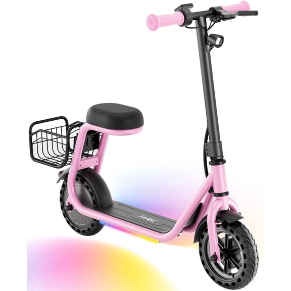 Hiboy Electric Scooter for Kids Ages 4 - 10, 3 - Speed Adjustable, 9.3 MPH & 5 Mile Range, Neon LED Lights Electric Scooter with Seat Pink