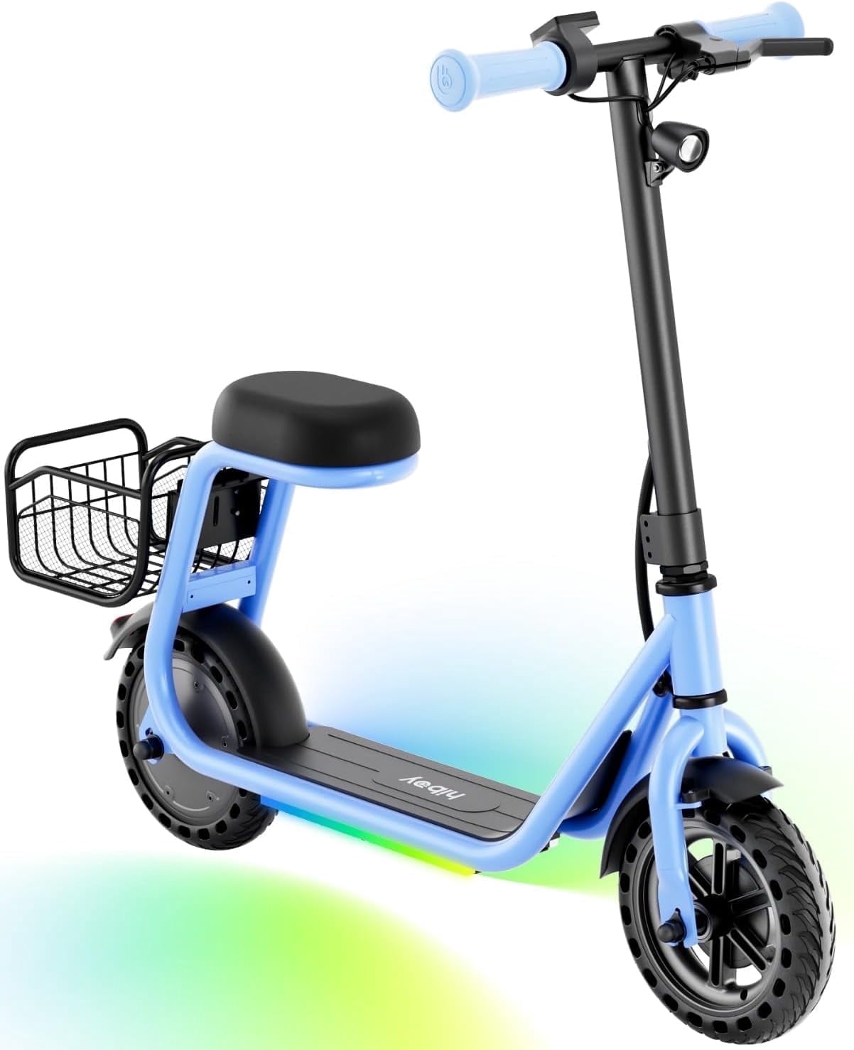Hiboy Electric Scooter for Kids Ages 4 - 8, 3 - Speed Adjustable, 9.3 MPH & 5 Mile Range, Neon LED Lights Electric Scooter with Seat Blue