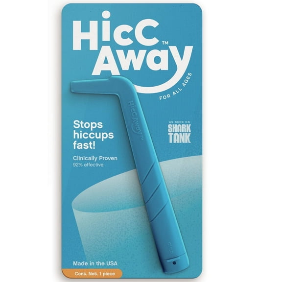 HiccAway Hiccup Straw (Blue) – Clinically Proven Natural Hiccup Relief Device – Fast, Drug-Free Remedy for Kids & Adults – As Seen on Shark Tank – Reusable, Portable & Dishwasher Safe – 1 Pack