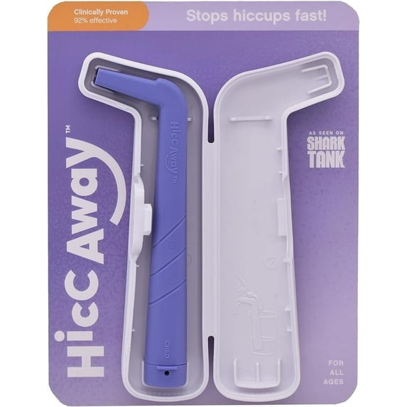 HiccAway Hiccup Straw – Fast, Natural Hiccup Relief for All Ages | Clinically Proven, Reusable & Safe | As Seen on Shark Tank | With Case – Purple (1-Pack)