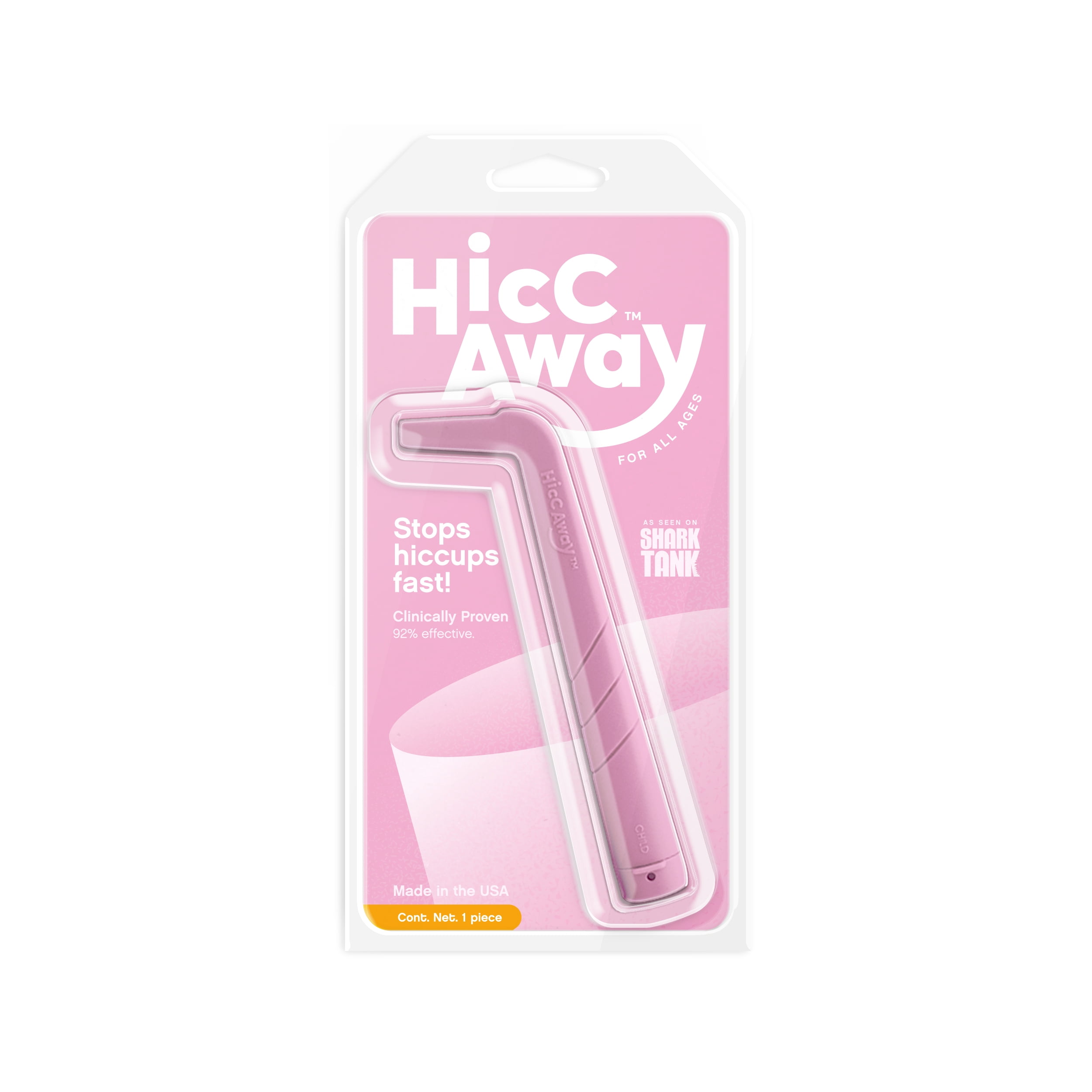 HiccAway Hiccup Straw Stops Hiccups Fast! Clinically Proven Hiccup Relief for All Ages. Shark Tank Backed! (HiccAway + Case, Pink)