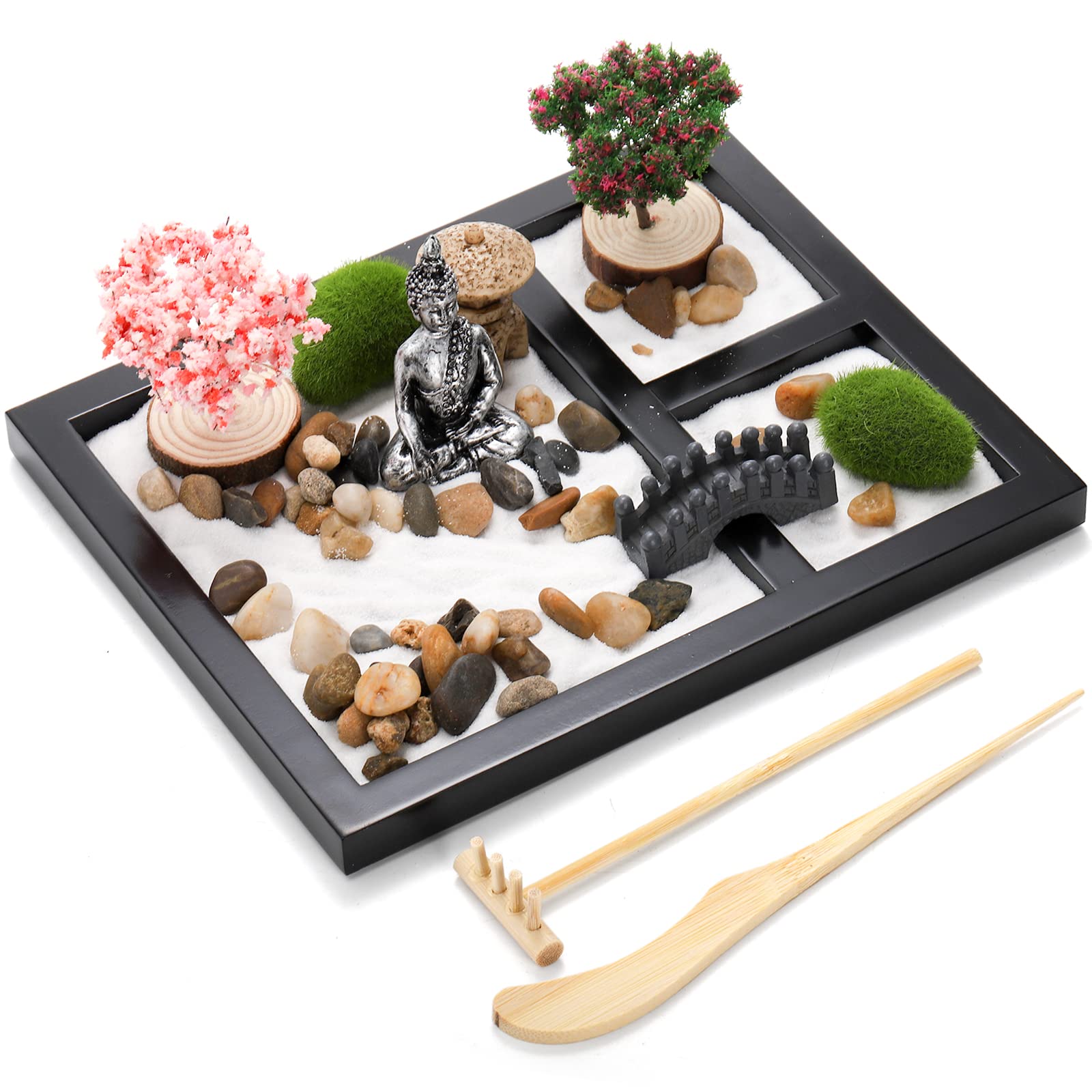 Hiceeden Zen Garden Kit for Desk, 8.5×7.5 Inches Japanese Mini Zen