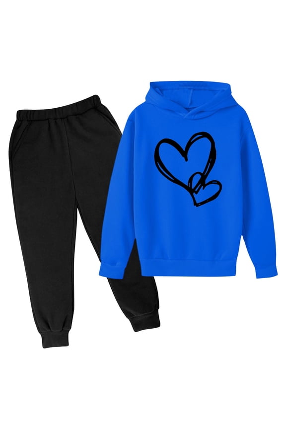 2 Piece Tracksuit Set for Girls Boys Loose Printed Casual Athletic Sweat Suits Hooded Sweatshirt And Jogger Sweatpants Outfits