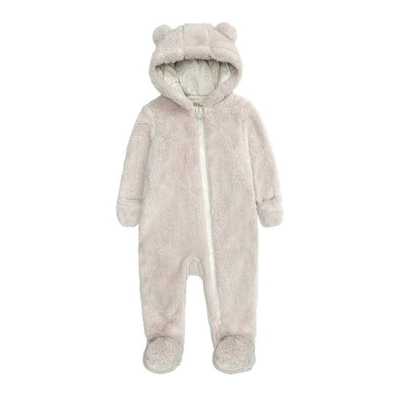 Hicidod Baby Bodysuits Long Sleeve Fleece Jumpsuits Infant Bear Ears Winter Warm Newborn Hooded Solid Color Footie Rompers