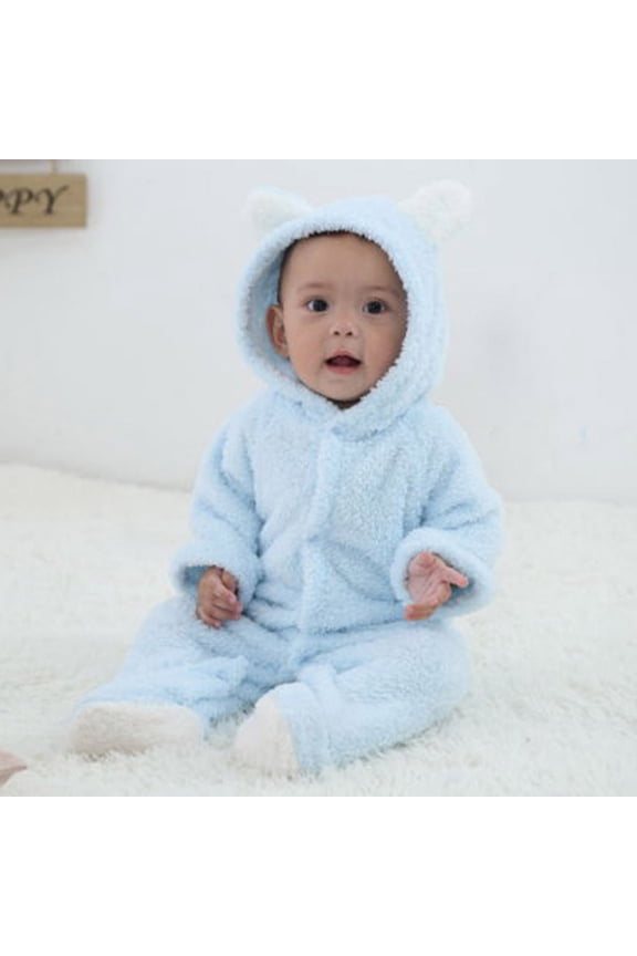 Baby Bodysuits Unisex Cute Bear Ears Hooded Long Sleeve Onesie Outfit Suit Warm Fleece Footie Fall Winter Jumpsuit Rompers