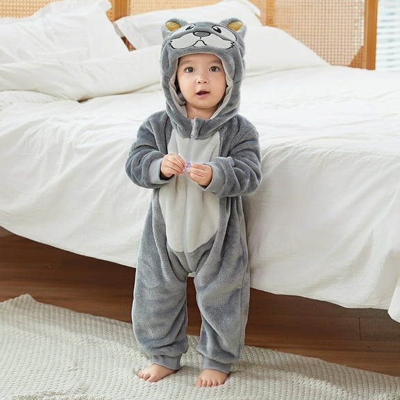Hicidod Toddler Romper Long Sleeve Flannel Winter Warm Fleece Thicken One Piece Snowsuit Cute Hooded Jumpsuit Pajamas for Bay Girls Boys
