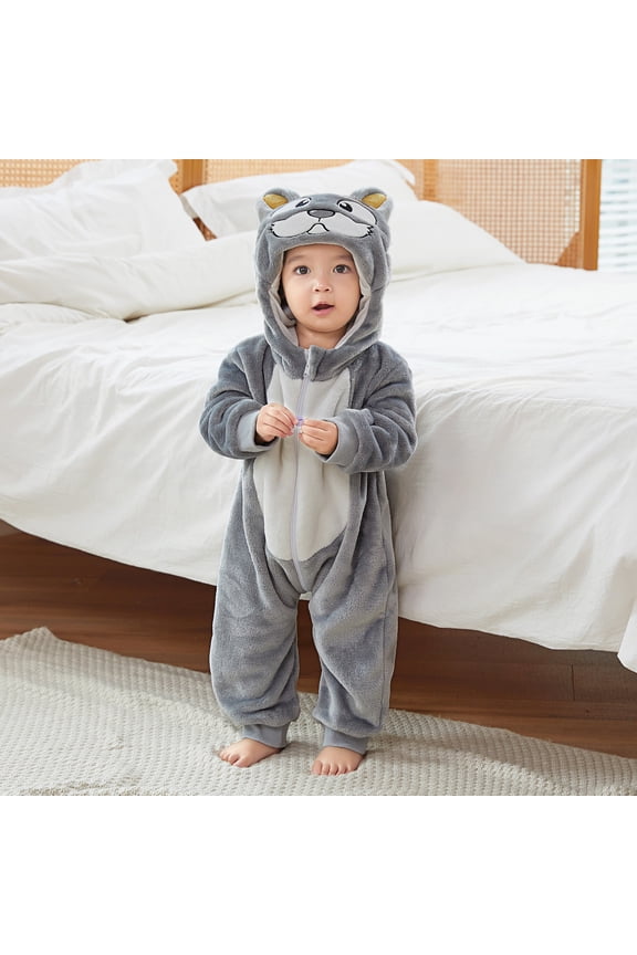 Fleece Baby Pajamas Unisex Cute Animal Cosplay Autumn Winter Flannel Romper Hooded Long Sleeve Soft Jumpsuit