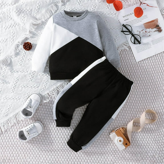 Hicidod Baby Boys' Outfit Set Fashion Colorblock Casual Sweatsuit Crew Neck Long Sleeve Sweatshirt And Sweatpant 2 Piece