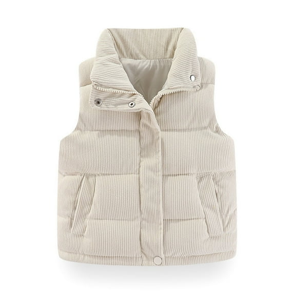 Hicidod Baby Corduroy Vest Solid Color Windproof Winter Warm Jackets Zip Up Sleeveless Button Stand Collar Waistcoat