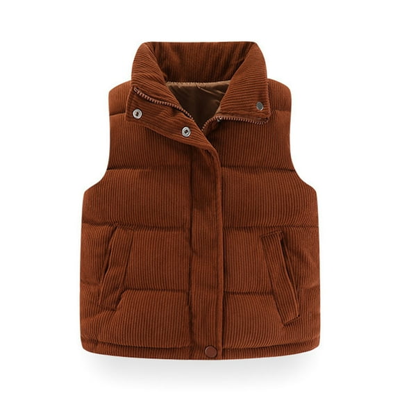 Hicidod Baby Corduroy Vest Solid Color Windproof Winter Warm Jackets Zip Up Sleeveless Button Stand Collar Waistcoat