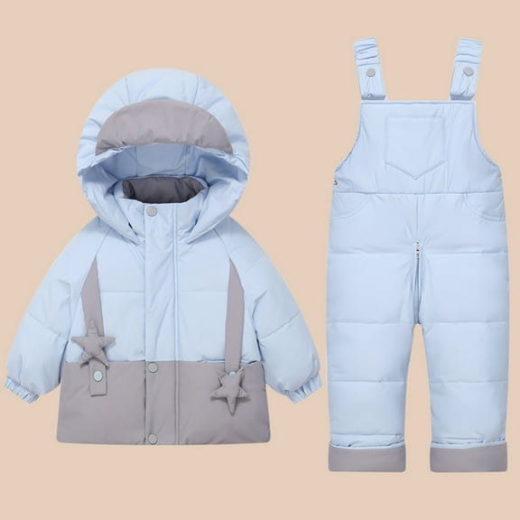 Hicidod Baby Down Snow Suit Thicken Warm Winter Toddler Snow Bib Pants And Puffer Jacket Hooded Waterproof Cute Kids Snowsuit