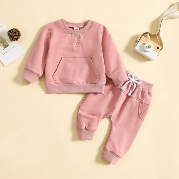 Hicidod Baby Fall Outfits for Girl Long Sleeve Sweatsuit Top And Sweatpants Set Fashion Solid Color Toddler Winter Clothes