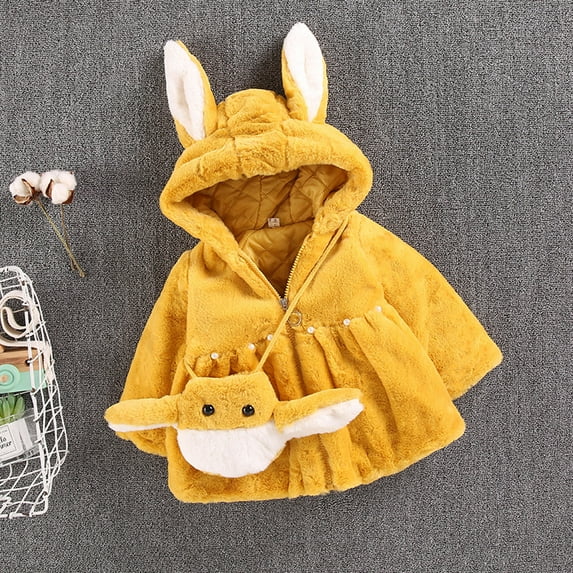 Hicidod Baby Fleece Jacket Girls Winter Coat Faux Fur Fleece Coats Bunny Ear Hooded Coat With Bag Thick Zipper Outerwear