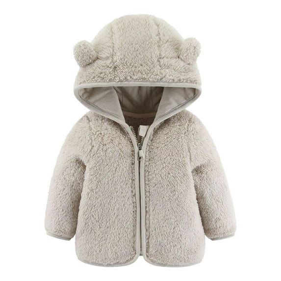 Hicidod Baby Fleece Jckets Boys Girls Cute Ears Hooded Zipper Up Coat Fashion Solid Color Warm Thick Fall Winter Tops