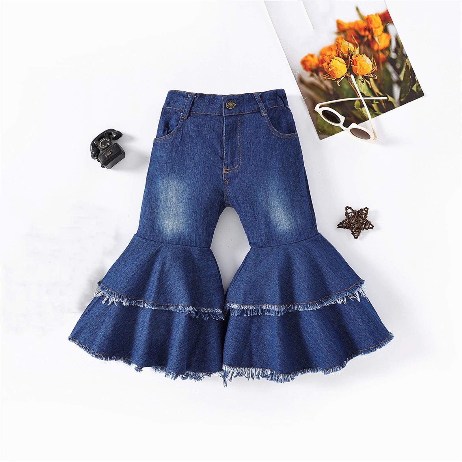 Hicidod Baby Girl Flared Jeans Ruffled Wide Legs Ripped Denim Pants ...