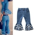 thumbnail image 1 of Hicidod Baby Girl Flared Jeans Ruffled Wide Legs Ripped Denim Pants High Waist Bell Bottoms Casual Trousers for Toddler Girls, 1 of 7