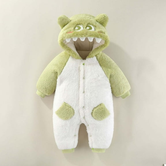Hicidod Baby Girls Boys Romper Long Sleeve Bear Onesie Outfit Winter Fall Warm Fleece Cute Button Hooded Romper Snowsuit