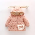 thumbnail image 1 of Hicidod Baby Jackets Cute Bunny Ears Hooded Winter Warm Coats Lightweight Floral Printed Thicken Lined Fleece Cotton Jacket+Bag, 1 of 7