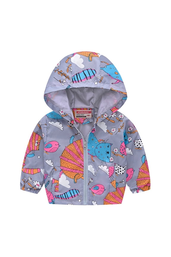 Baby Jackets Hooded Long Sleeve Zip Up Windproof Thin Coats Cute Cartoon Print Casual Fall Spring Windbreaker