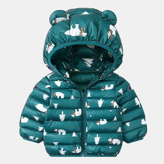 Hicidod Baby Puffer Jackets Cute Bear Ears Hooded Long Sleeve Light Winter Coats Fashion Solid Color Warm Down Jacket Outwear