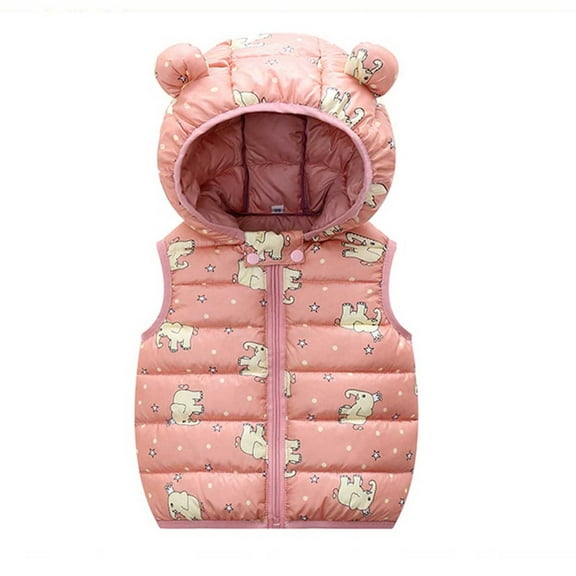 Hicidod Baby Puffer Vest Cute Bear Ears Hooded Toddler Down Coat Winter Lightweight Sleeveless Zipper Up Warm Puffy Jacket