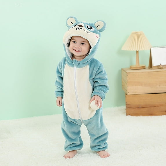Hicidod Baby Romper Hooded Long Sleeve Flannel Newborn onesie Gender Neutral Cute Kids Animal Cosplay Jumpsuit Pajamas