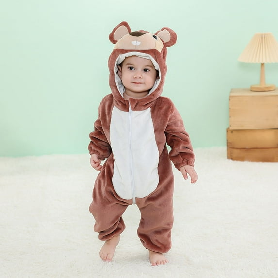 Hicidod Baby Romper Hooded Long Sleeve Flannel Newborn onesie Gender Neutral Cute Kids Animal Cosplay Jumpsuit Pajamas