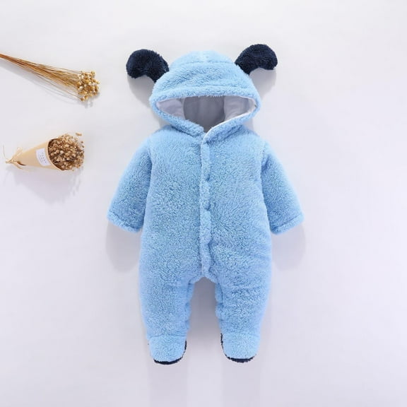 Hicidod Baby Romper Long Sleeve Unisex Footed Winter Warm Toddler Jumpsuit Pajamas Cute Hooded Fashion Solid Infant Bodysuits