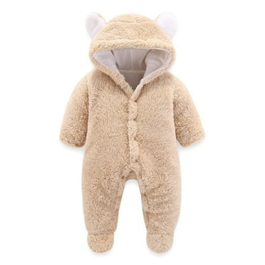 Hicidod Baby Romper Long Sleeve Unisex Footed Winter Warm Toddler Jumpsuit Pajamas Cute Hooded Fashion Solid Infant Snowsuit Bodysuits
