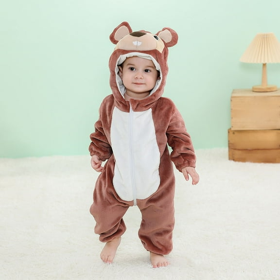 Hicidod Baby Rompers Girl Unisex-Baby Hooded Cute Animal Bodysuit Fleece Thicken Comfortable Warm One Piece Infant Jumpsuit