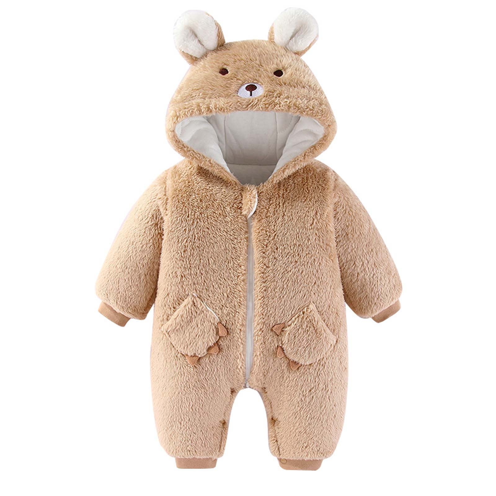 Hicidod Baby Snowsuit Cute Cartoon Bear Ears Hooded Toddler Rompers Winter Hooded Zipper Fleece Thicken Warm Jumpsuit
