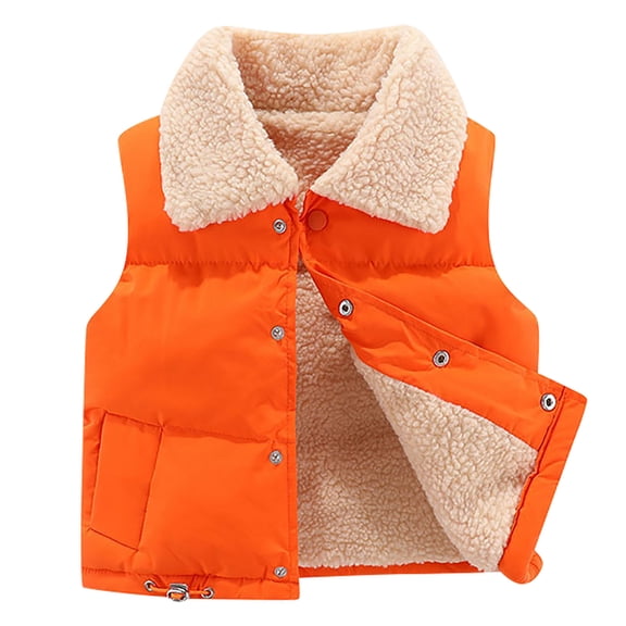 Hicidod Baby Vest Sleeveless Solid Winter Fleece Lined Button Vest Coat Thicken Warm Lightweight Solid Color Unisex Jacket