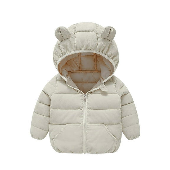 Hicidod Baby Winter Down Coats Cute Bear Ears Hooded Long Sleeve Puffer Jackets Light Solid Color Padded Infant Warm Outerwear