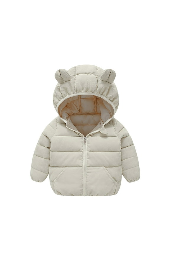 Baby Winter Down Coats Cute Bear Ears Hooded Long Sleeve Puffer Jackets Light Solid Color Padded Infant Warm Outerwear