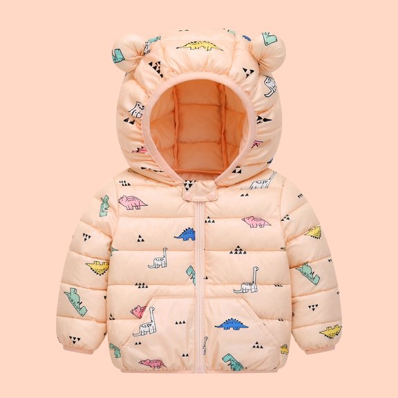 Hicidod Baby Winter Jacket Cute Bear Ears Hooded Long Sleeve Warm Down Coats Lightweight Printed Thick Puffy Puffer Jackets