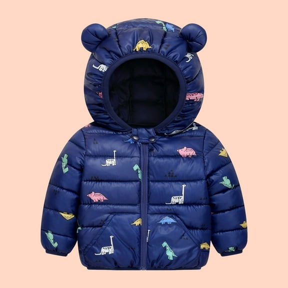 Hicidod Baby Winter Jacket Cute Bear Ears Hooded Long Sleeved Warm Down Coats Lightweight Printed Thick Puffy Puffer Jackets