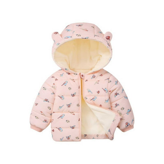 Hicidod Baby Winter Jackets Thicken bear Hooded Zipper Warm Toddler Down Coats Fleece Lined Cute Print Jacket for Girls Boys
