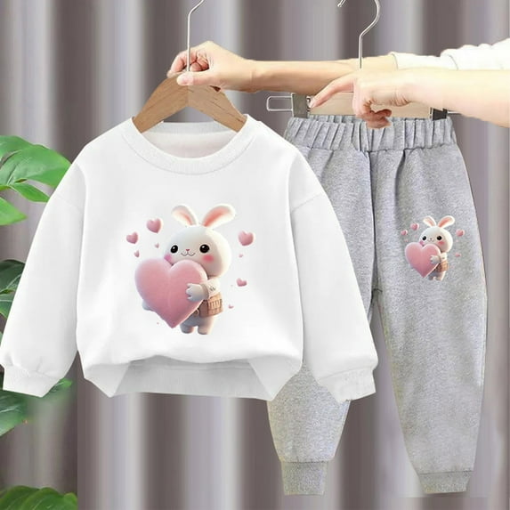 Hicidod Baby Winter Outfits 2pcs Fleece Lined Cute Printed Sweatsuit Sets Crew Neck Long Sleeve Sweatshirt Joggers Sweatpants Suit