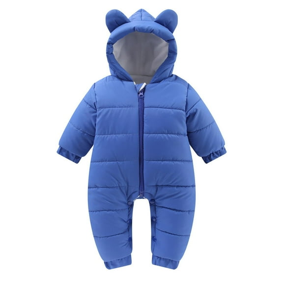 Hicidod Baby Winter Snowsuit Cute Bear Ears Hooded Zipper Warm Jumpsuit Romper Fashion Solid Color Fleece Lined Cotton Thicken Onesie